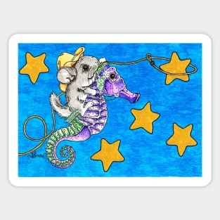 Chinchilla riding a Seahorse Lassoing Stars Sticker